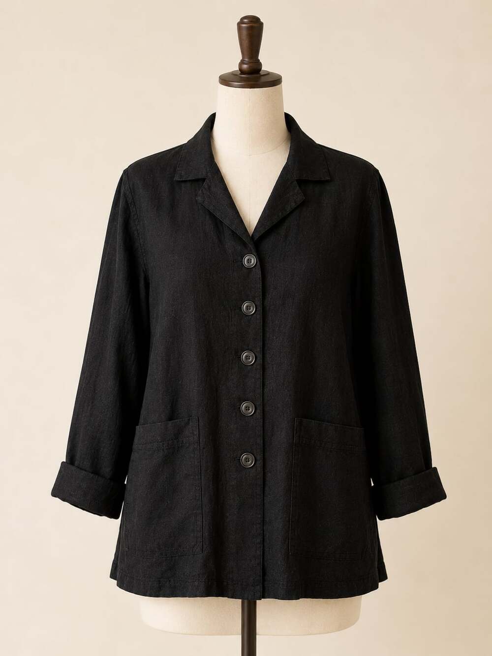 FLAX Jeanne Engelhart Black Linen Jacket Small Lagenlook Minimalist